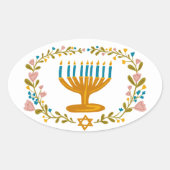 Sticker Ovale HANOUKKA Menorah couronne florale Juive Holiday (Devant)