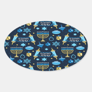 Sticker Ovale Hanoukka Menorah et l'étoile de David