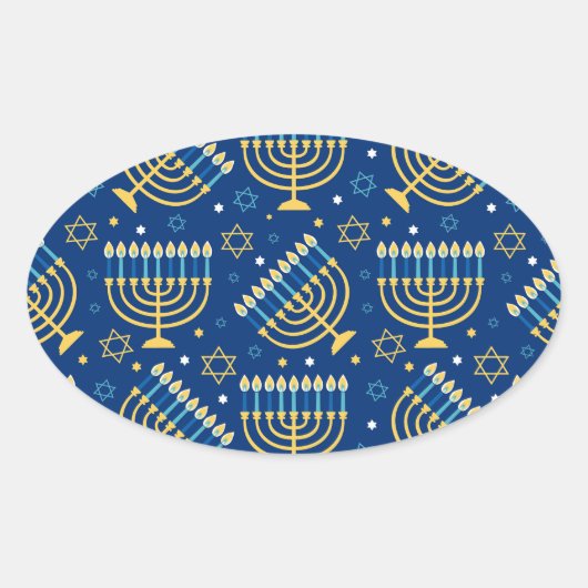 Sticker Ovale Hanoukka Menorah et l'étoile de David (Devant)