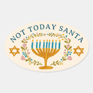Sticker Ovale HANOUKKA PAS AUJOURD'HUI PÈRE NOËL Funny Floral de
