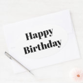 Sticker Ovale Happy Birthday Black White Minimalist Modern 2026 (Enveloppe)