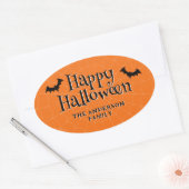 Sticker Ovale Happy Halloween Cobweb Bats Orange (Enveloppe)