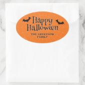 Sticker Ovale Happy Halloween Cobweb Bats Orange (Sac)