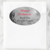 Sticker Ovale Happy Halloween Pleine lune et Raven Custom Sticke (Sac)