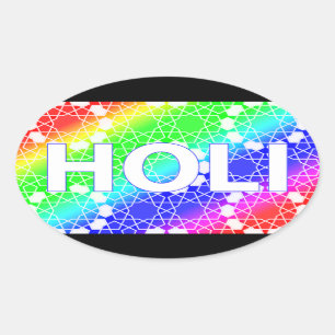 Sticker Ovale happy holi : fête de la couleur et du printemps