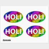 Sticker Ovale happy holi : fête de la couleur et du printemps (Feuille)