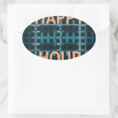 Sticker Ovale Happy Hour Texte bleu Vector Art Imprimer (Sac)