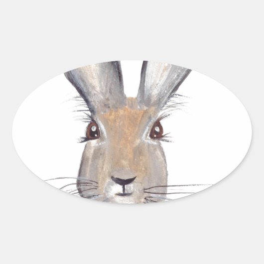 Sticker Ovale Hare lapin aquarelle animal forêt (Devant)