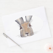 Sticker Ovale Hare lapin aquarelle animal forêt (Enveloppe)