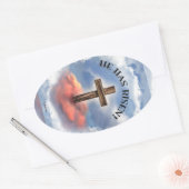 Sticker Ovale Has Risen Rugged Cross With Clouds (Enveloppe)