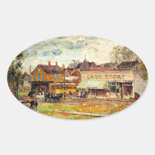 Sticker Ovale Hassam - Fin de la ligne Trolley, Oak Park, IL