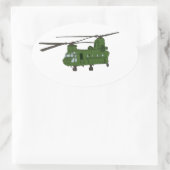 Sticker Ovale Hélicoptère militaire CH-47 Chinook vert (Sac)