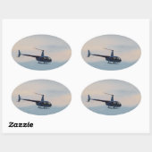 Sticker Ovale Hélicoptère R44 rouge et blanc (Feuille)