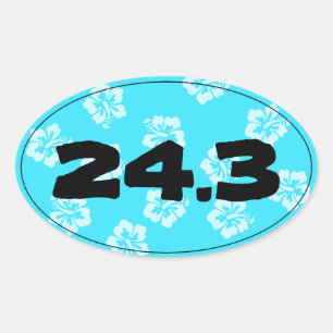 Sticker Ovale Heure de fin de course de marathon Hibiscus bleu -