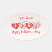 Sticker Ovale Heureuse Sainte-Valentin, Cute Chats Avec Coeurs (Devant)