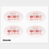 Sticker Ovale Heureuse Sainte-Valentin, Cute Chats Avec Coeurs (Feuille)