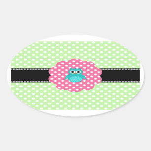 Sticker Ovale Hibou de fantaisie de turquoise