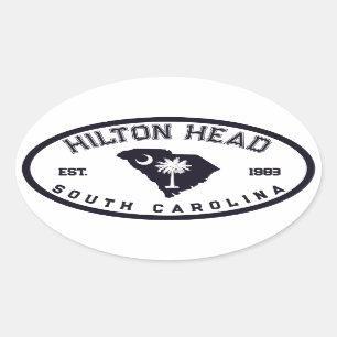 Sticker Ovale Hilton Head Caroline du Sud Drapeau Carte Marine S