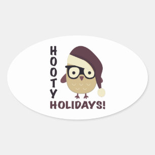 Sticker Ovale Hipster Hooty Holidays !