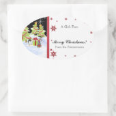 Sticker Ovale Hivernal Whimsy mignonne bébé pingouin dans l'étoi (Sac)