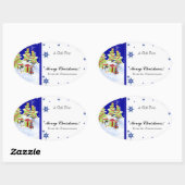 Sticker Ovale Hivernal Whimsy mignonne bébé pingouin dans l'étoi (Feuille)