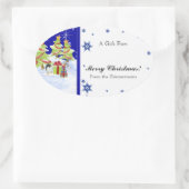 Sticker Ovale Hivernal Whimsy mignonne bébé pingouin dans l'étoi (Sac)