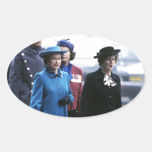 Sticker Ovale HM Queen Elizabeth II-Margaret Thatcher