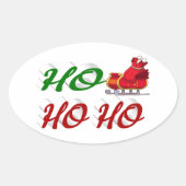Sticker Ovale Ho Ho Ho Père Noël Sleigh Noël rouge vert (Devant)