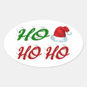 Sticker Ovale Ho Ho Ho Santa Hat Noël rouge vert script (Devant)