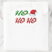 Sticker Ovale Ho Ho Ho Santa Hat Noël rouge vert script (Sac)