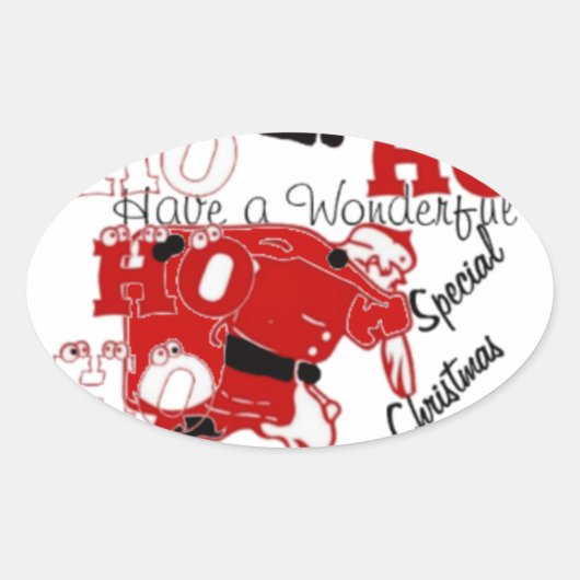 Sticker Ovale HOHOHO Avoir un merveilleux Noël avec gratitude (Devant)