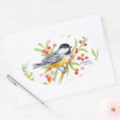 Sticker Ovale Holiday Chickadee Berry Branch Greeting Card (Enveloppe)