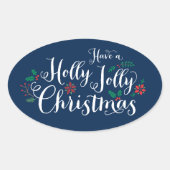 Sticker Ovale Holly Jolly Noël Marine Blue Holiday (Devant)