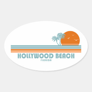 Sticker Ovale Hollywood Beach Floride Sun Palm Trees