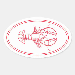 Sticker Ovale Homard rouge et blanc de la Preppy côtière