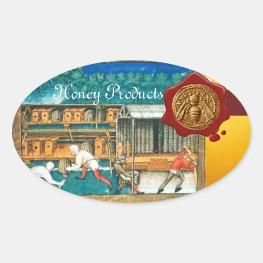 STICKER OVALE HONEY BEE, BEEKEEPER RED WAX SEAL (Devant)