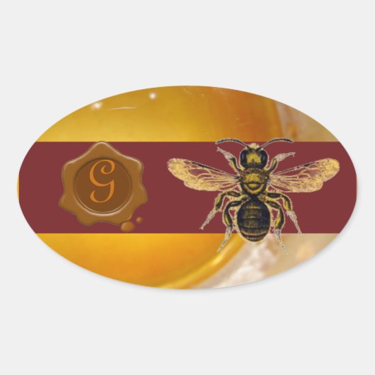 STICKER OVALE HONEY BEE MONOGRAMME DE SCEAU DE CIRE BROWN, MÉTIE (Devant)