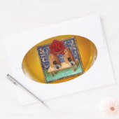 STICKER OVALE HONEY BEE, MONOGRAMME DE SCEAU DE CIRE ROUGE (Enveloppe)