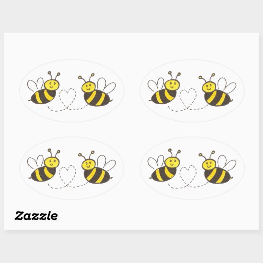 Sticker Ovale Honey Bees with Heart (Feuille)