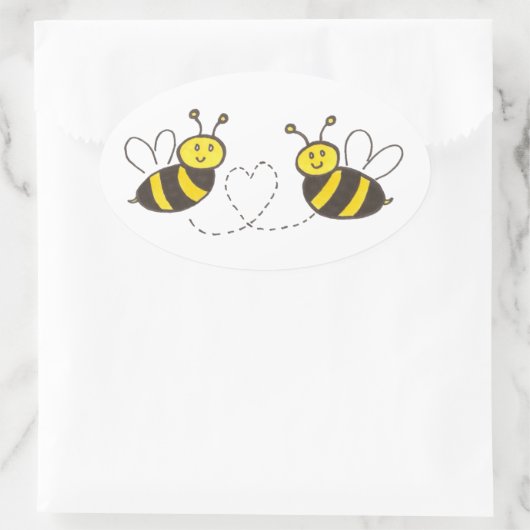 Sticker Ovale Honey Bees with Heart (Sac)