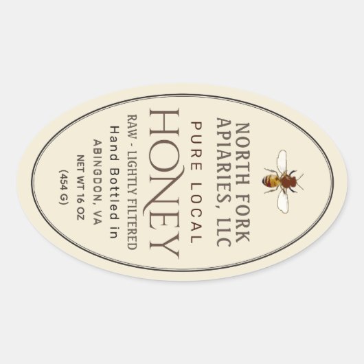 Sticker Ovale Honeybee occidental 16 oz Queenline Jar Honey Étiq (Devant)