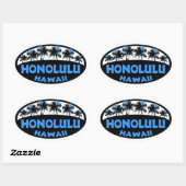 Sticker Ovale Honolulu Hawaii bleu palmiers noirs ovales autocol (Feuille)