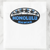 Sticker Ovale Honolulu Hawaii bleu palmiers noirs ovales autocol (Sac)
