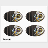 Sticker Ovale Horloge à vapeur avec libellule mécanique (Feuille)