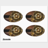 Sticker Ovale Horloge Steampunk avec des engrenages anciens (Feuille)