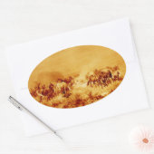 Sticker Ovale HORSES GRAZER, Antique Orange Jaune Brown Oval (Enveloppe)
