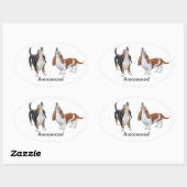 Sticker Ovale Howling Basset Hounds personnalisable (Feuille)