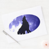 Sticker Ovale Howling Wolf & Fullmoon (Enveloppe)