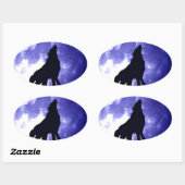 Sticker Ovale Howling Wolf & Fullmoon (Feuille)