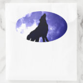 Sticker Ovale Howling Wolf & Fullmoon (Sac)